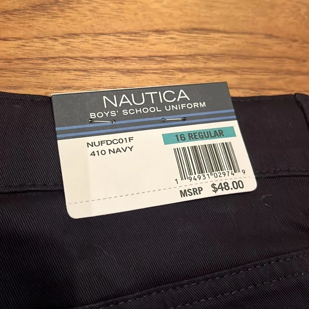 NWT Nautica Boy’s Navy School Uniform Pants Size 16 Regular Adjustable Waist